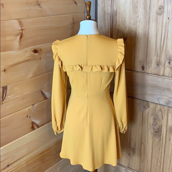 Zara mustard color frill mini dress Size small EUC - Picture 5 of 8